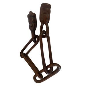 VTG African Hand Carved Wooden Fertility Wedding Chain 38” Man & Woman